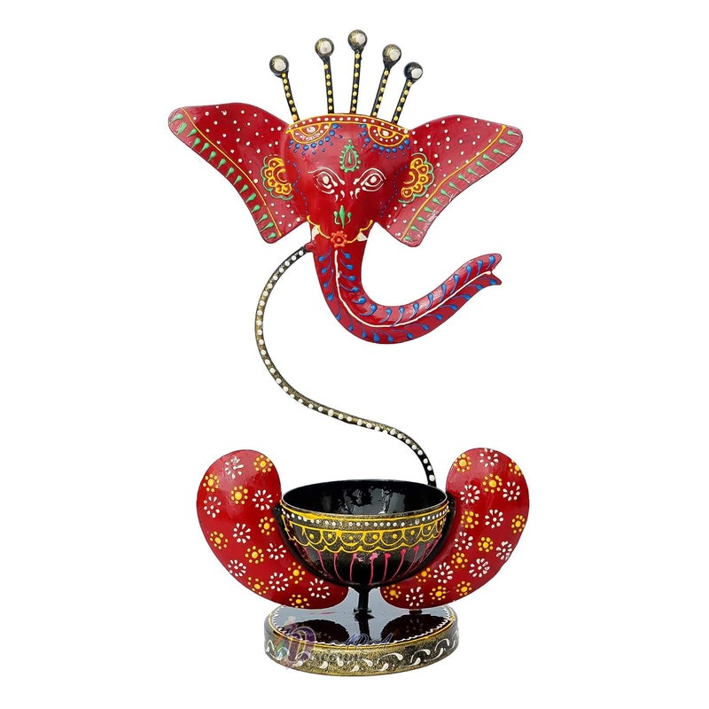 Discount ARA Handcrafted Metal Ganesha Tealight Candle Holder For Home DecorShowpiece Decorations Items For Home Living Room Pooja Room Corporate Gift Items Red - Image 2