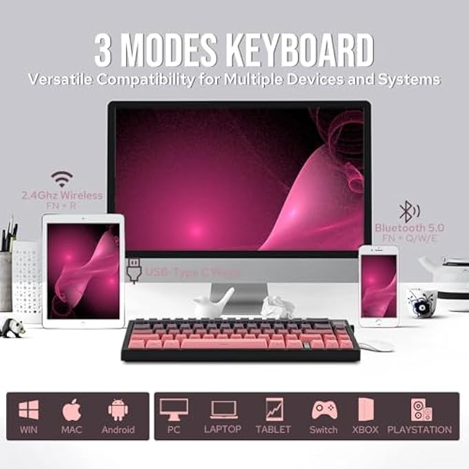 A-jazz AK650 65% SEAL MECHANICAL GAMING KEYBOARD, 3 MODES WIRELESS WITH 0.85 INCH TFT SCREEN & BUTTON, 5000 MAH BATTERY, HOT SWAPPABLE WITH FLEX-CUT PLATE & PCB (BLACK PINK) - Image 3