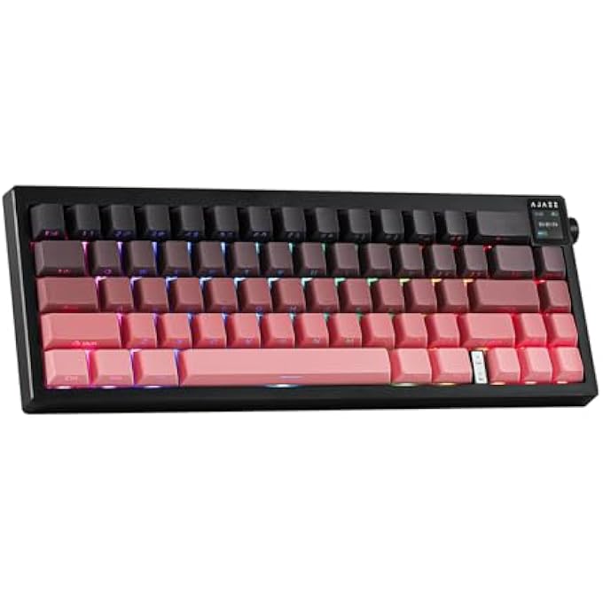 A-jazz AK650 65% SEAL MECHANICAL GAMING KEYBOARD, 3 MODES WIRELESS WITH 0.85 INCH TFT SCREEN & BUTTON, 5000 MAH BATTERY, HOT SWAPPABLE WITH FLEX-CUT PLATE & PCB (BLACK PINK) - Image 1