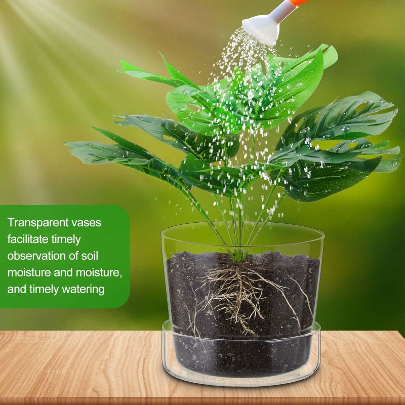 Singhoow 2 Sets 6 Inch Glass Planter with Drainage Hole and Tray Indoor Clear Plant Pots with Saucer Modern Decorative Orchid Glass Pot for Outdoor Flower Plants - Image 5