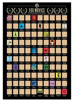 KASTWAVE Scratch Off Poster, 100 Movies Scratch Off Poster - Easy to Scrape Down, Best Birthday for Movie Lovers  - Image 1