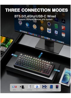 أولا لوحة مفاتيح ميكانيكية لاسلكية F75 مع لوحة مفاتيح ألعاب بإضاءة خلفية RGB  - Image 3