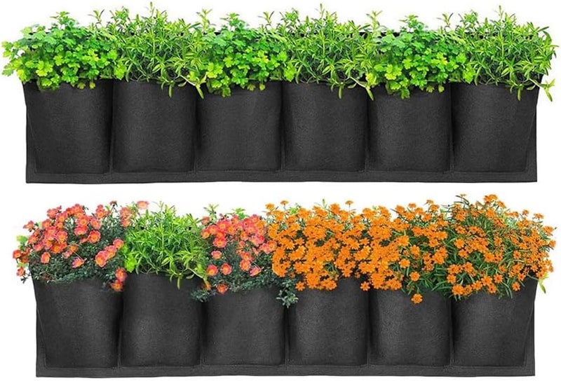 Luckam 2 Pcs Hanging Grow Bags with Pockets Horizontal Wall Planter with 20 Zip Ties Hanging Flower Bags Fence Hanging Planters for Outdoor Plants Home Decoration(100 * 30cm) - Image 1