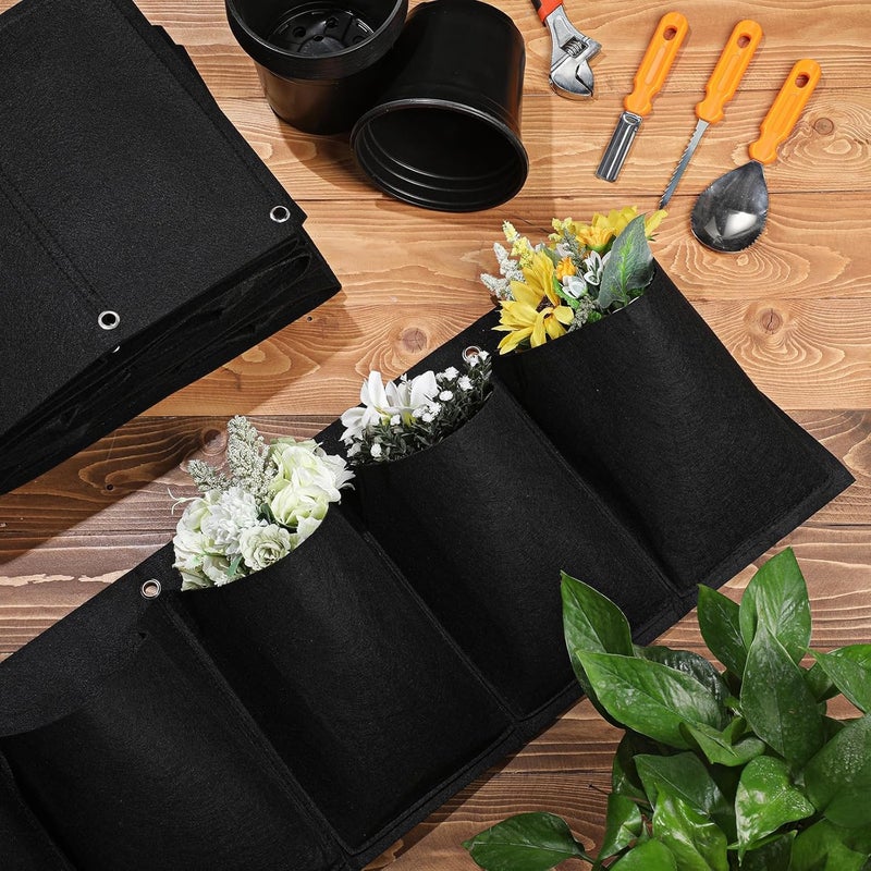 Luckam 2 Pcs Hanging Grow Bags with Pockets Horizontal Wall Planter with 20 Zip Ties Hanging Flower Bags Fence Hanging Planters for Outdoor Plants Home Decoration(100 * 30cm) - Image 2