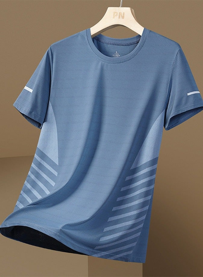 Loquat Men's Cooling Ice Silk Running Shirts Quick Dry Short Sleeve Athletic Gym T-Shirts Dusty Blue  - Image 1