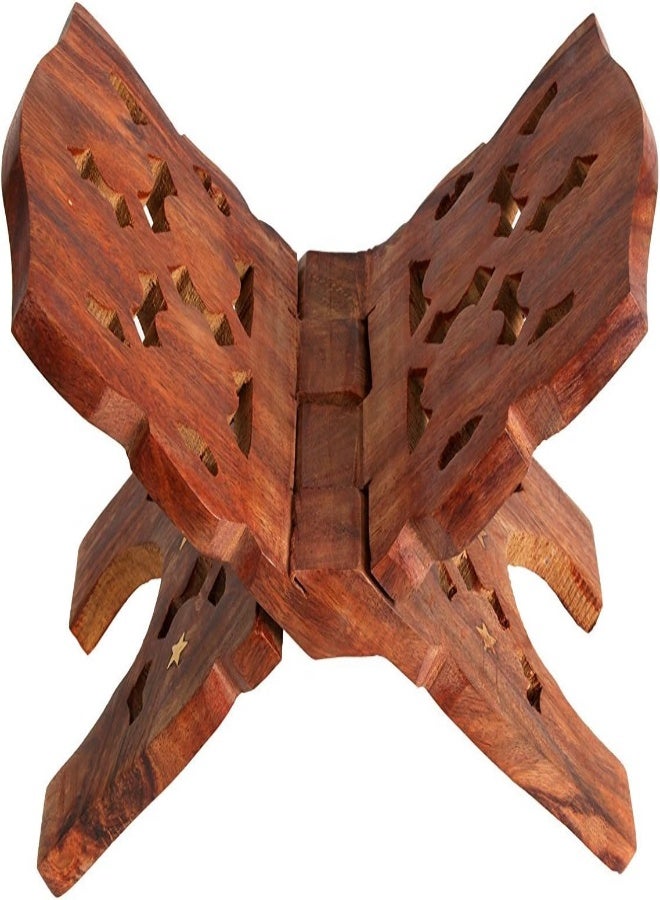 AKDC The Storeking Wooden Religious Quran Holder With Foldable Stand And Intricate Hand Carvings (Brown) - Image 1