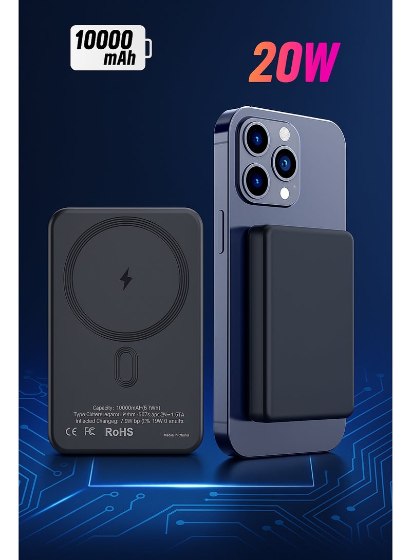 SMARTX MagSafe Wireless Power Bank 10000mAh – Magnetic Portable Charger with 20W USB-C PD Fast Charging, Slim Battery Pack for iPhone 12/13/14/15/16 Series & MagSafe-Enabled Devices, Samsung Galaxy & More – Space Gray  - Image 4