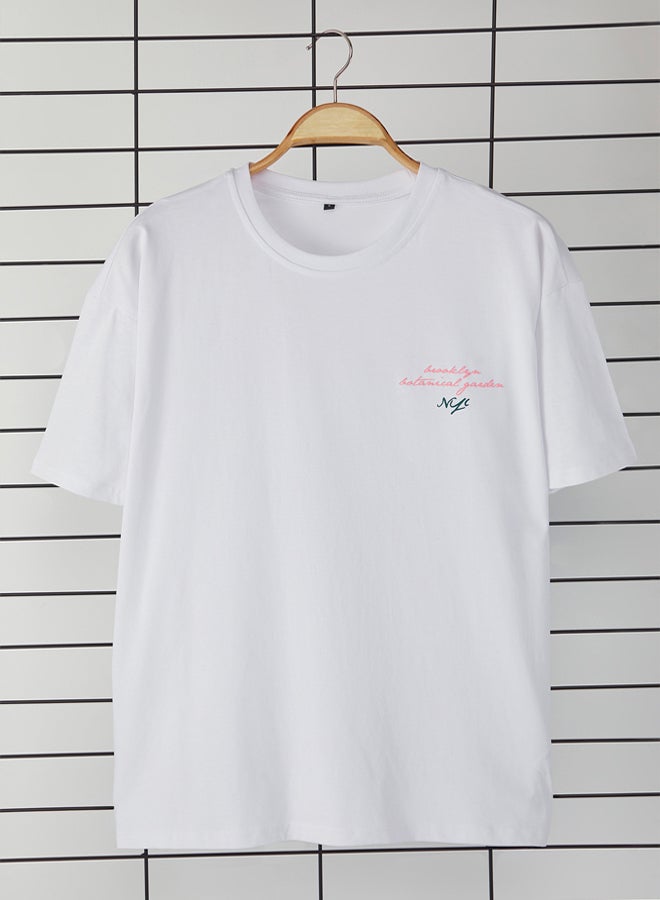 trendyol White Unisex Oversize/Wide Cut Floral Print 100% Cotton T-Shirt - Image 5