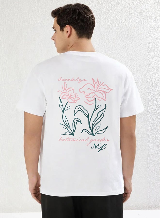 trendyol White Unisex Oversize/Wide Cut Floral Print 100% Cotton T-Shirt - Image 3