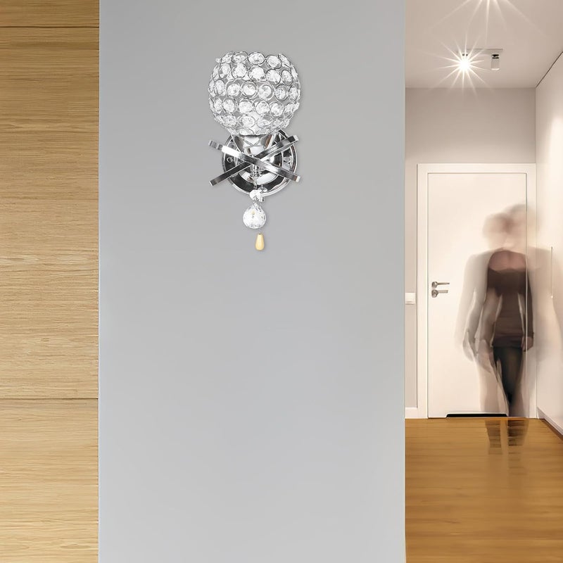 Crystal Wall Lamp with E14 Socket and Control LED Wall Sconce for Bedroom Bedside and Living Room Modern Minimalist Without Bulbs - Image 4