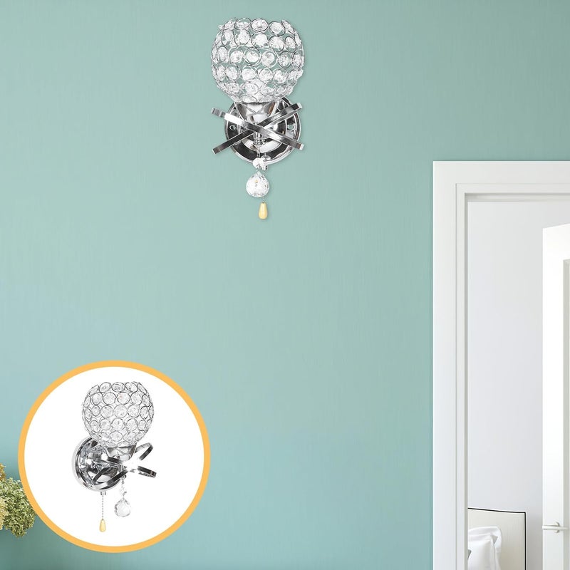 Crystal Wall Lamp with E14 Socket and Control LED Wall Sconce for Bedroom Bedside and Living Room Modern Minimalist Without Bulbs - Image 3