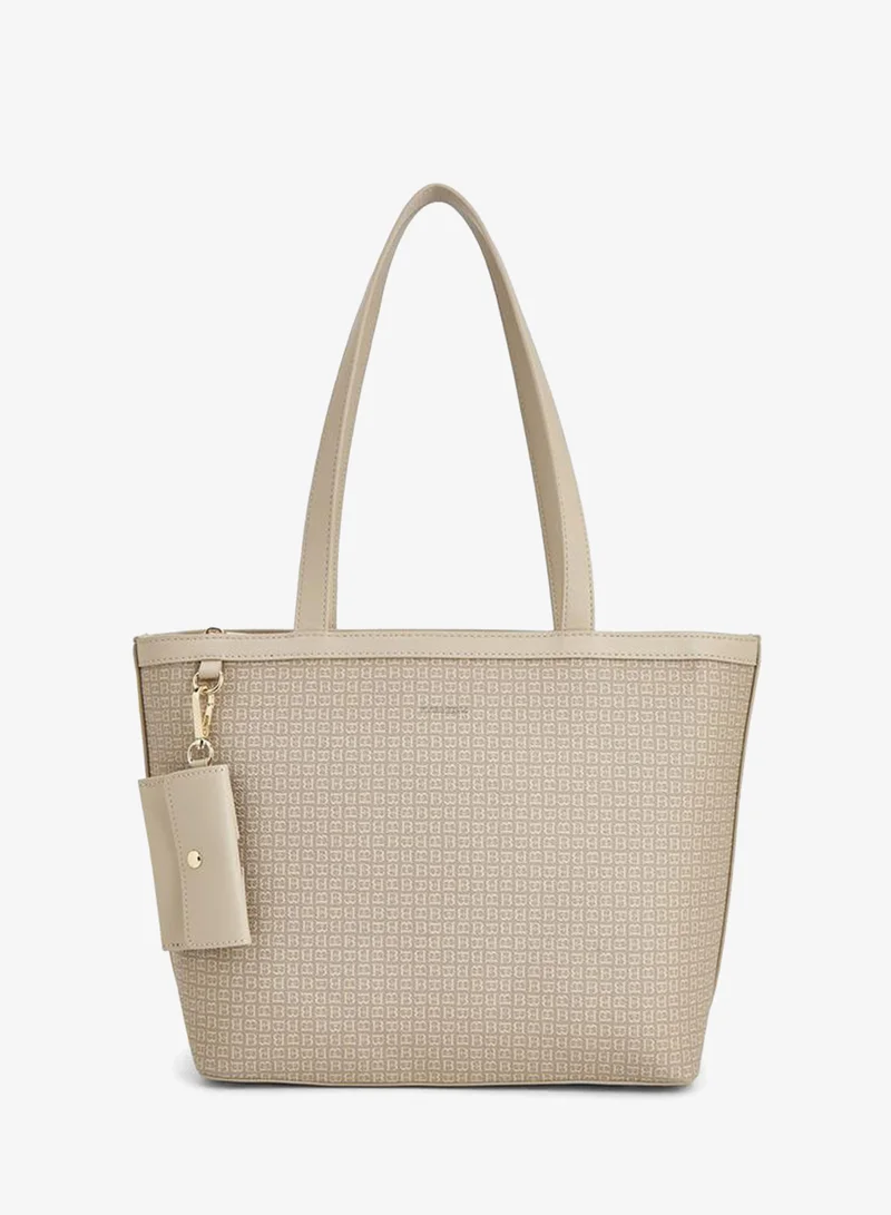 Monogram Print Tote Bag With Double Handle