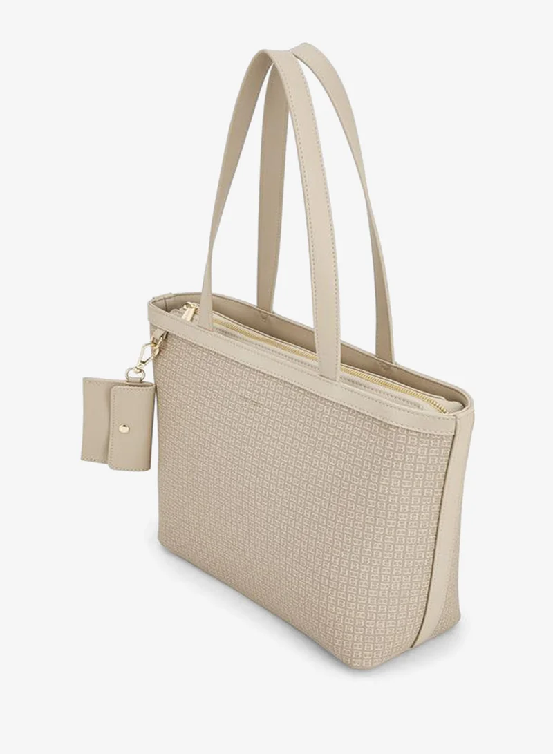 Flora Bella By Shoexpress TAUPE Monogram Print Tote Bag With Double Handle for Women | Best Price UAE