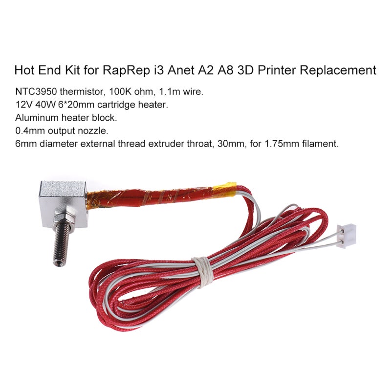 3D Printer Hot End 12V 40W Heater Aluminum Heater Block - NTC 3950 Thermistor Replacement Kit for Anet A6 A3-S Printer - Image 2