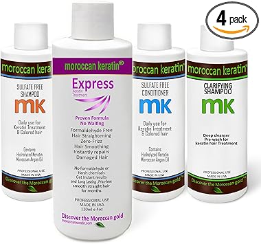MOROCCAN KERATIN علاج الشعر المغربي بالكيراتين السريع لتنعيم الشعر وت straightening خالي من الفورمالديهايد صيغة بدون انتظار نتائج فورية 120 مل × 4 مع شامبو م clarifying شامبو خالي من الكبريتات وبلسم - Image 1