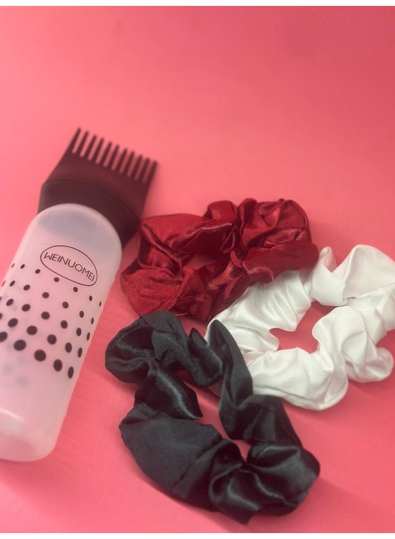 Generic hair tie set 3PCs Hair Scrunchies satin for women + Travel Bottles, 1PC Spray Bottle 30ml Fine Mist Spray Bottle  Plastic Sprayer Bottle may vary color - Image 1