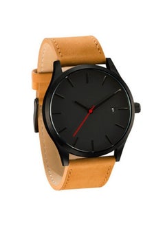 Generic Large-dial men's casual watch. Black face, brown belt, calendar. Free hand string.  - Image 5