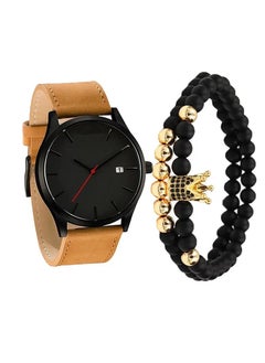 Generic Large-dial men's casual watch. Black face, brown belt, calendar. Free hand string.  - Image 3