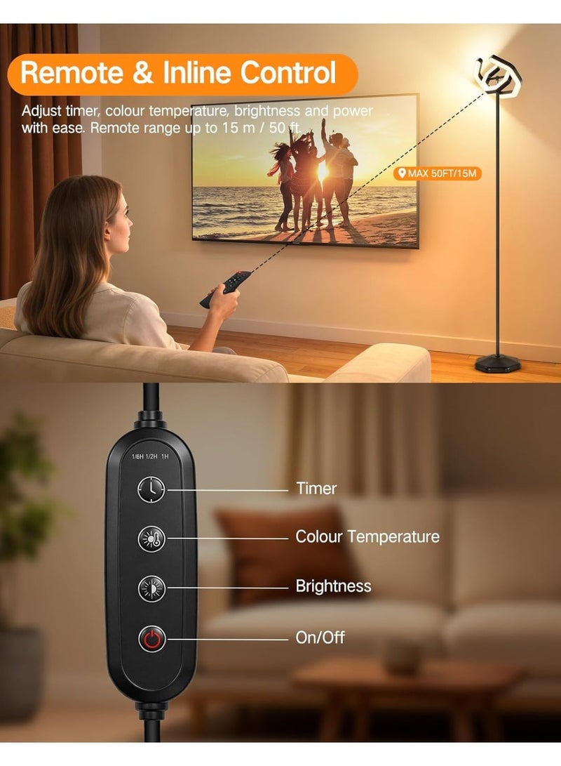 OUTON Bright Floor Lamp, 3000LM 30W LED Torchiere Floor Lamp with Remote and Touch Control, Stepless Dimmable 2700K-6500K, Dual 350° Rotatable Rings, Timer & Memory, for Living Room Bedroom Office,185CM - Image 3