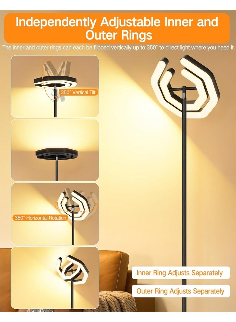 OUTON Bright Floor Lamp, 3000LM 30W LED Torchiere Floor Lamp with Remote and Touch Control, Stepless Dimmable 2700K-6500K, Dual 350° Rotatable Rings, Timer & Memory, for Living Room Bedroom Office,185CM - Image 4