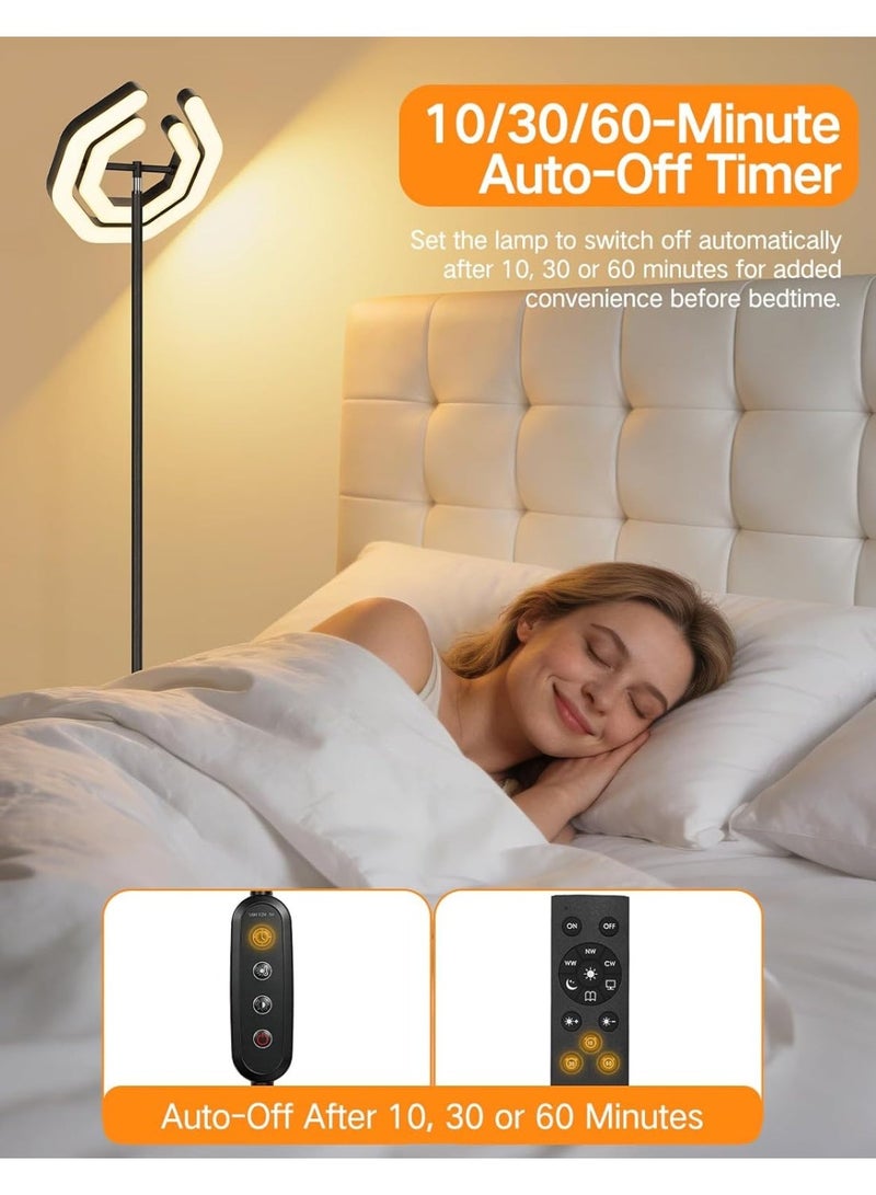 OUTON Bright Floor Lamp, 3000LM 30W LED Torchiere Floor Lamp with Remote and Touch Control, Stepless Dimmable 2700K-6500K, Dual 350° Rotatable Rings, Timer & Memory, for Living Room Bedroom Office,185CM - Image 5