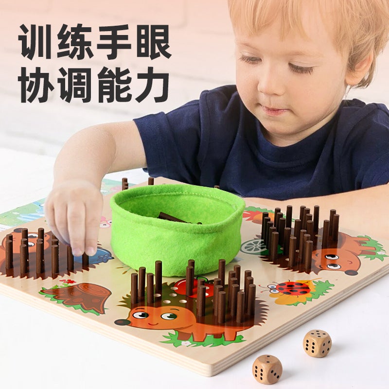 New Wooden Hedgehog Stick Game For Young Children Early Education Educational Fun Arithmetic Color Cognitive Matching Board Toy - Image 5