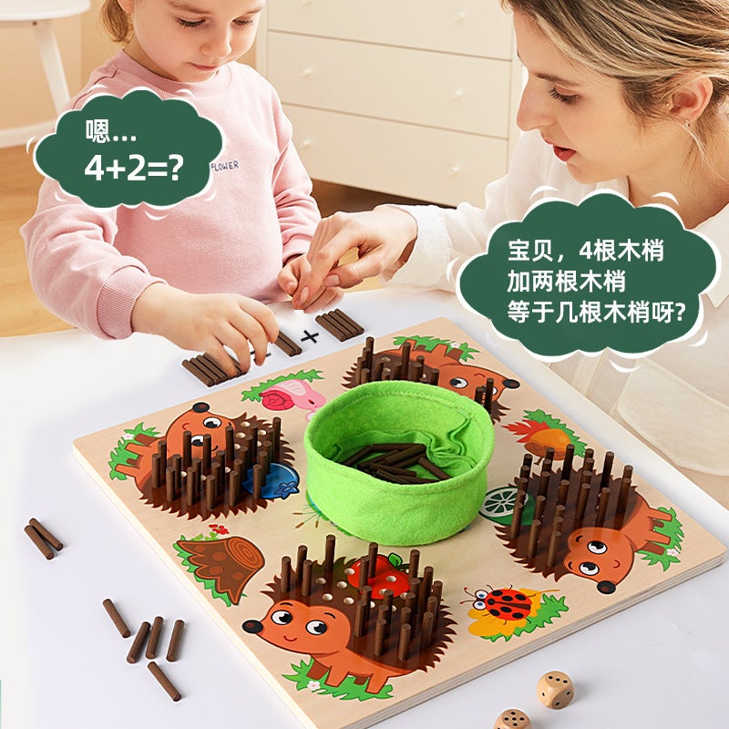 New Wooden Hedgehog Stick Game For Young Children Early Education Educational Fun Arithmetic Color Cognitive Matching Board Toy - Image 4