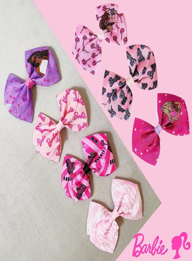 Luv Her Barbie Kids Bows - Hair Accessories Gift Set - Princess Hair Bows - 7 Pcs 4 Inch Bundle - Hair Bows for Girls - Barbie Hair clip - Alligator Clip - Ages 3 + - Image 5