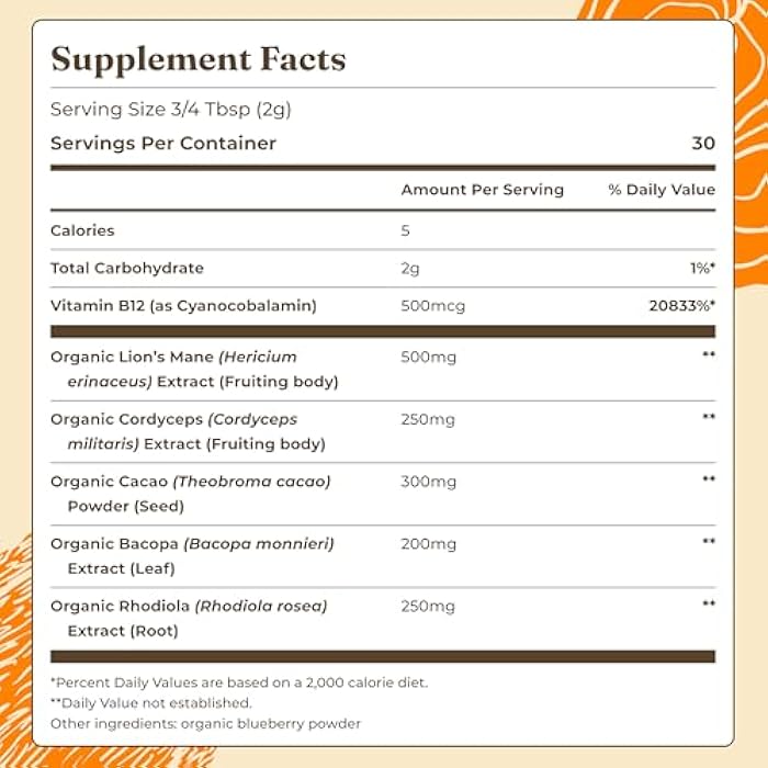 Four Sigmatic Focus Blend | Organic Lion's Mane Powder with Adaptogen and Mushroom Blend | Includes Cordyceps, Rhodiola, Bacopa & Mucuna | 30 Servings - Image 2