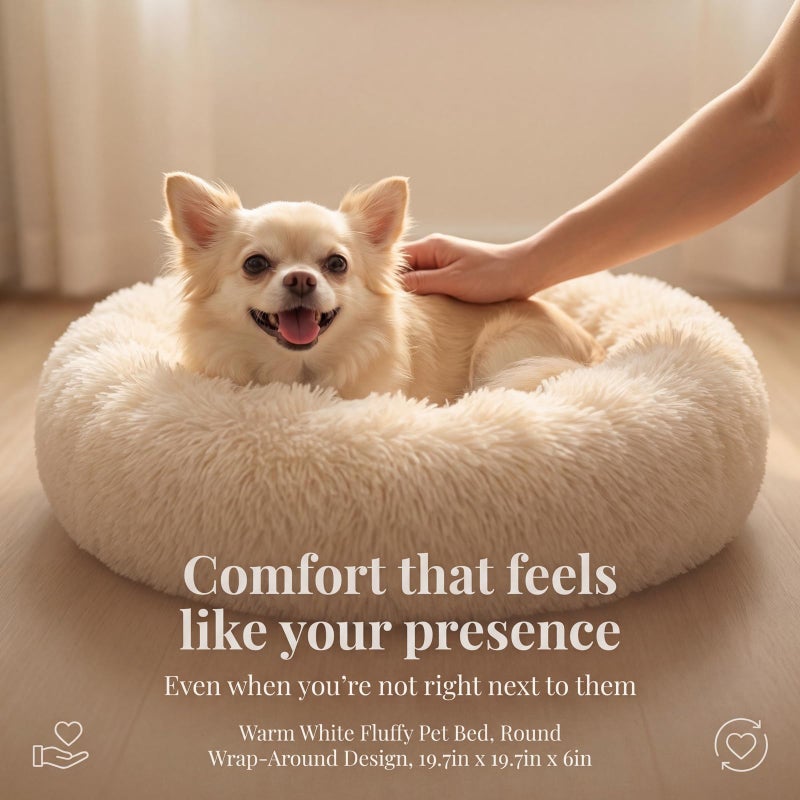 nononfish Calming Donut Dogs Beds for Small Dogs Washable,19inch Fluffy Round Puppy Bed for Puppies,Cats & Toy Breeds with Raised Rim,Fits up to 15 lbs Pets,Beige - Image 2