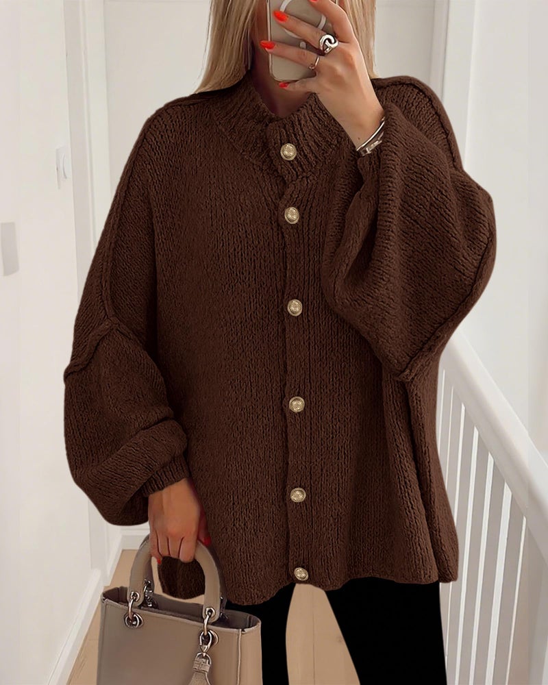 BTFBM Cardigan Sweaters for Women 2026 Fall Clothes Lantern Long Sleeve Button Open Front Chunky Knit Oversized Sweater(Brown, Large) - Image 2