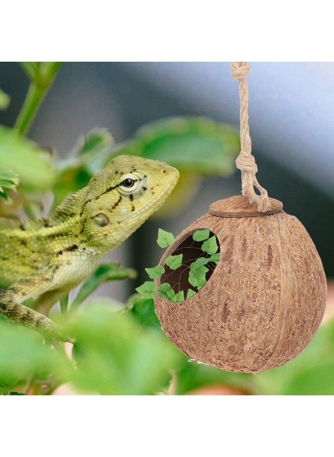 Generic - B&K Leopard Gecko Coconut Husk Hut Reptile Habitat Accessories Hideout Hole Hanging Apply to Amphibians and Small Animals - Image 1