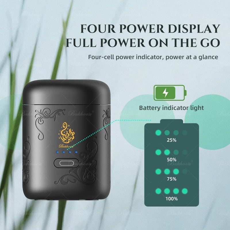 Bukhoon Mini Electric Incense Burner with Display Light Arabian Incense Burner USB Rechargeable Portable Incense Burner Gift Set B38 (Black) - Image 4