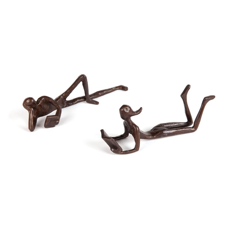 Danya B Danya B. ZD17346 Man and Woman Leisurely Reading a Book Bronze Sculptures - Metal Shelf D?cor (2 Piece Set)  - Image 1