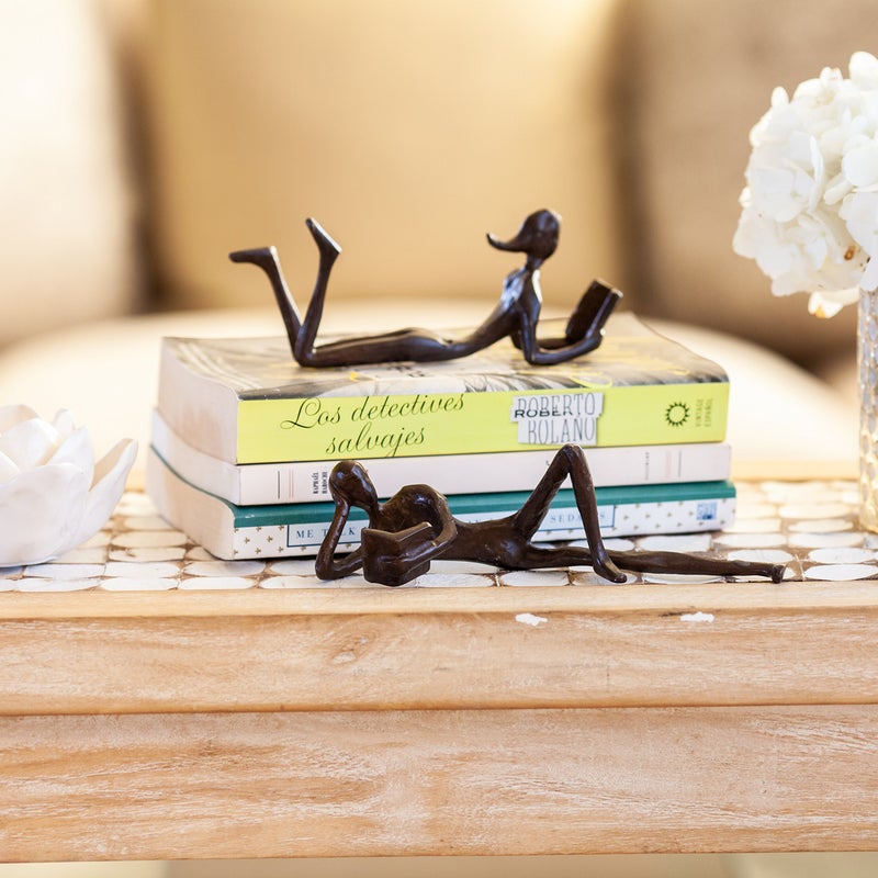 Danya B Danya B. ZD17346 Man and Woman Leisurely Reading a Book Bronze Sculptures - Metal Shelf D?cor (2 Piece Set)  - Image 2