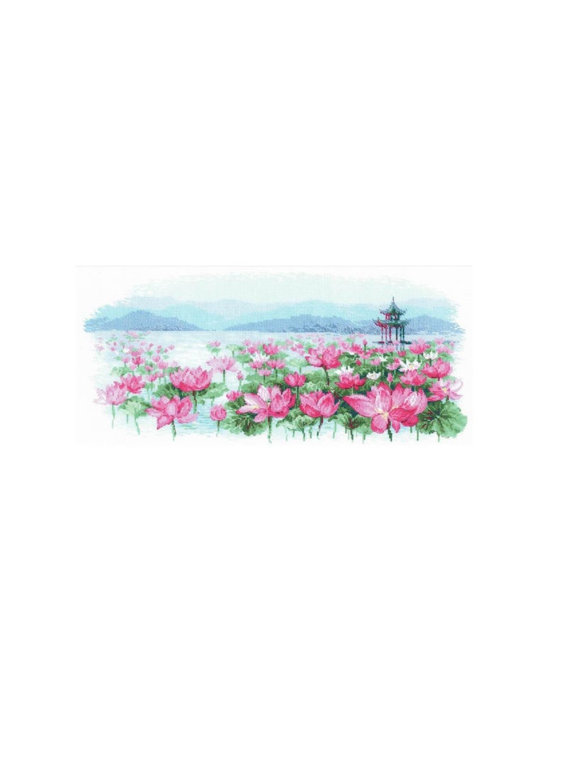 Cross Stitch Kit 21.75in x 9.75in Lotus Field/Pagoda On The Water - Image 3