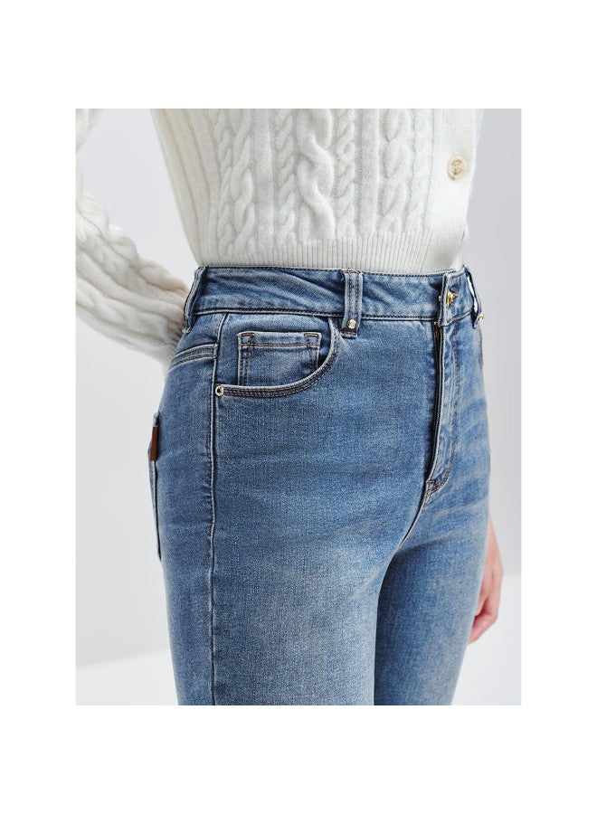 Waxbird Peacebird Women's High-waist Cropped Slim Straight Denim Jeans Autumn Winter Mid-blue Size S - Image 4