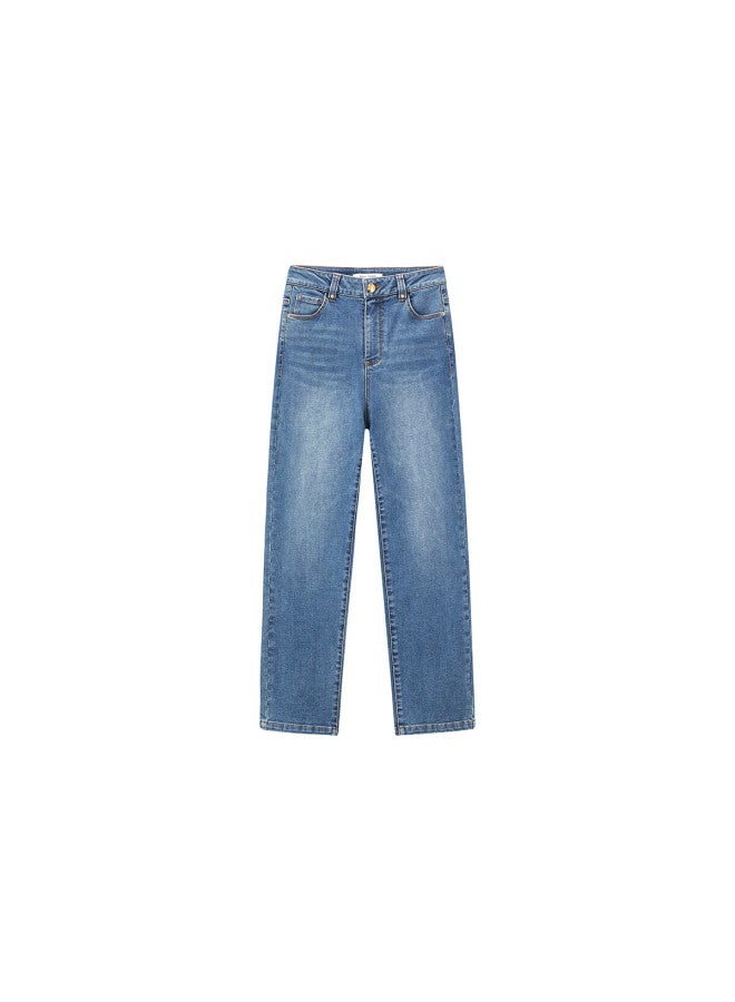 Waxbird Peacebird Women's High-waist Cropped Slim Straight Denim Jeans Autumn Winter Mid-blue Size S - Image 5