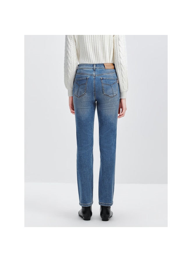 Waxbird Peacebird Women's High-waist Cropped Slim Straight Denim Jeans Autumn Winter Mid-blue Size S - Image 2