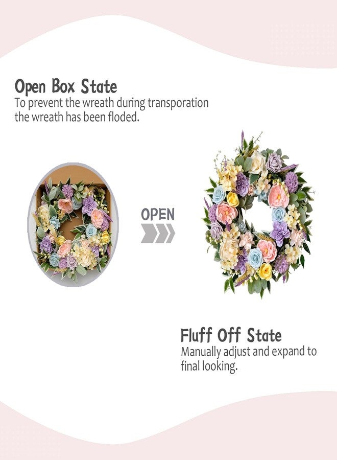 TEMPUS 22 Inch Artificial Morandi Color Wreath Spring/Summer Floral Wreath for Front Door with Rose Dahlias Peonies for Home Porch Wall Valentine Wedding Festival Decor - Image 4