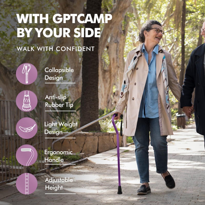 GPTCAMP Walking Cane and Walking Stick for Men Women,Lightweight Folding Canes with Offset Soft Cushioned Handle,Adjustable&Collapsible,Mobility & Leg Surgery Recovery (Purple) - Image 2