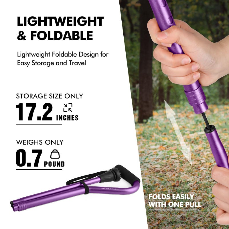 GPTCAMP Walking Cane and Walking Stick for Men Women,Lightweight Folding Canes with Offset Soft Cushioned Handle,Adjustable&Collapsible,Mobility & Leg Surgery Recovery (Purple) - Image 4
