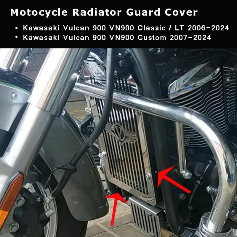 FREAXLL Motorcycle Radiator Grille Guard for Kawasaki Vulcan 900 (2006-2024) - Black - Image 2