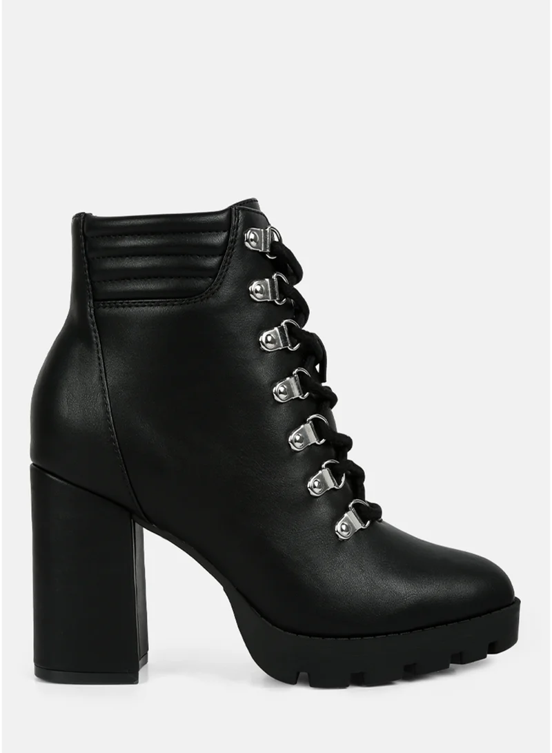 London Rag Black Lace Up Block Heel Boots