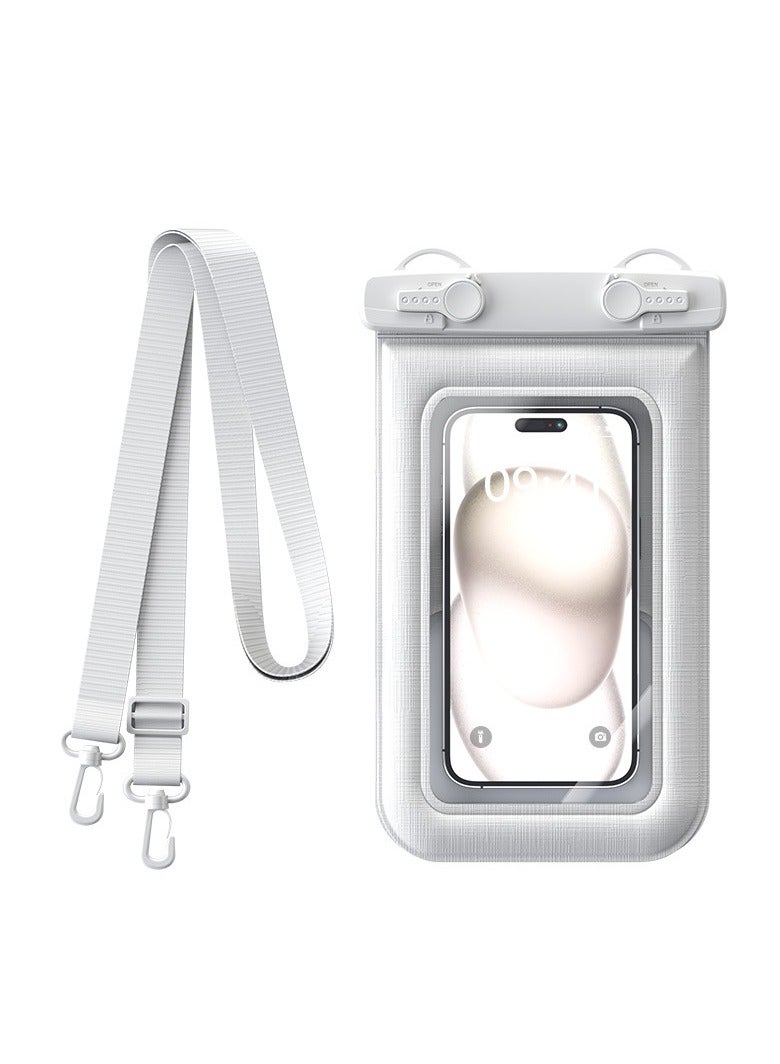Waterproof Phone Case 30CM Underwater Waterproof Phone Pouch with Double Hook Lanyard for Large Phones up to 8.5'',Waterproof Cell Phone Case Fit for Diving Vacation Beach Pool Kayak (White)D012-3