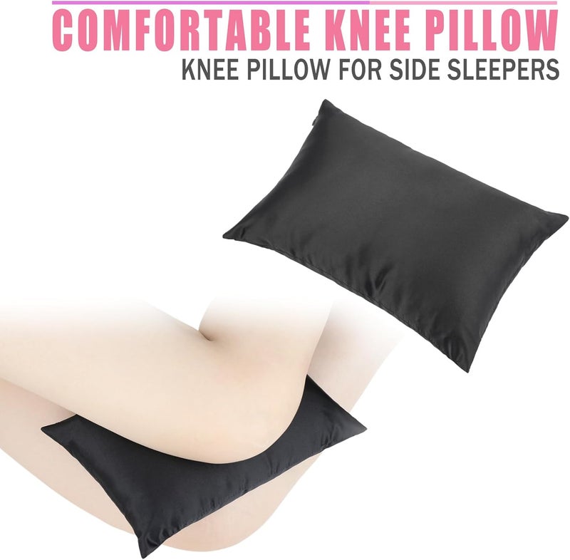 HapiPoppy Knee Pillow Leg Pillows 11" x 7.8" Silky Small Hip Support Pillows Smooth Cooling Between Legs for Side Sleepers Sciatica Joints Pain Relief Machine Washable Post Surgery Cushion Gifts, Satin Black - Image 4