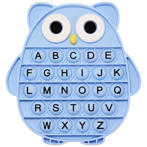DEARIDAP Fidget Toys for Kids Owl Shaped Silicone Squeeze Sensory Toys Alphabet Bubble Stress Anxiety Relief Relax Tools for Kids Adults School Classroom Gift Party Favors Blue - Image 1