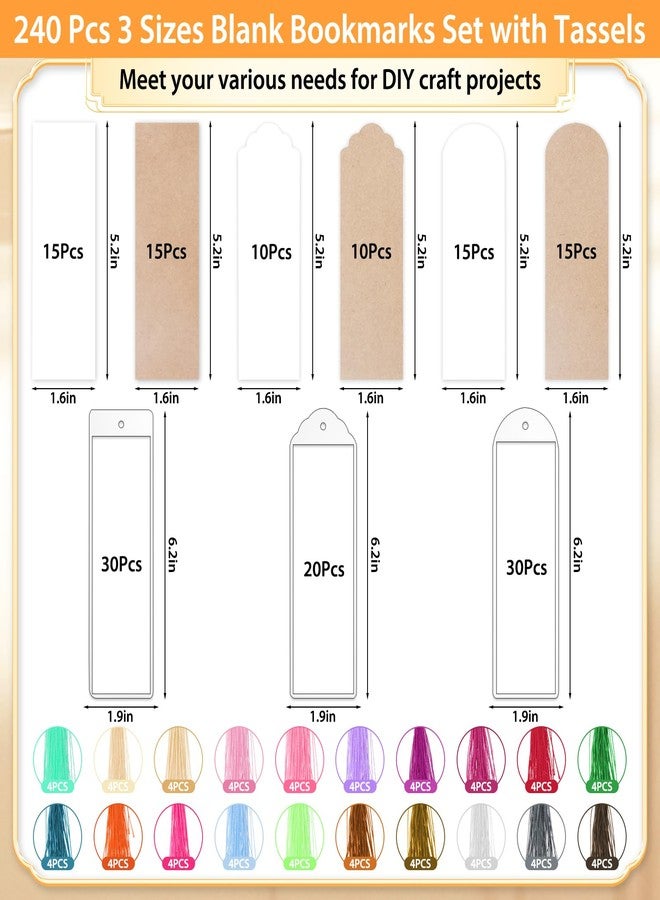 Comkrivy 240 Pcs Kraft Paper Blank Bookmarks, 3 Sizes 2 Colors Bookmark Making Kit with 80 Pcs Clear Bookmark Sleeves & 80 Pcs Colorful Tassels, Paper Book Mark Bulk for DIY Crafts, Gift Tags, School Projects - Image 2