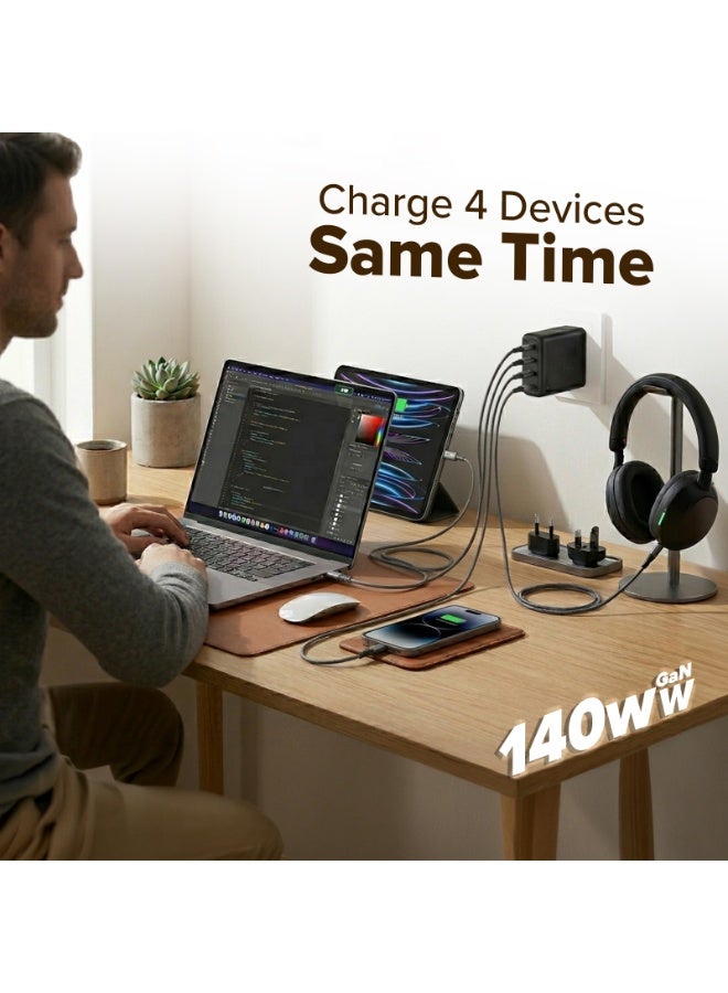 Toby's Toby’s 140W USB-C GaN Fast Charger 4-Port Multi Device Power Adapter with Touch Control, High-Speed Charging for Laptops, Smartphones & Tablets Compatible with MacBook, iPhone, Galaxy, Pixel & More - Image 2
