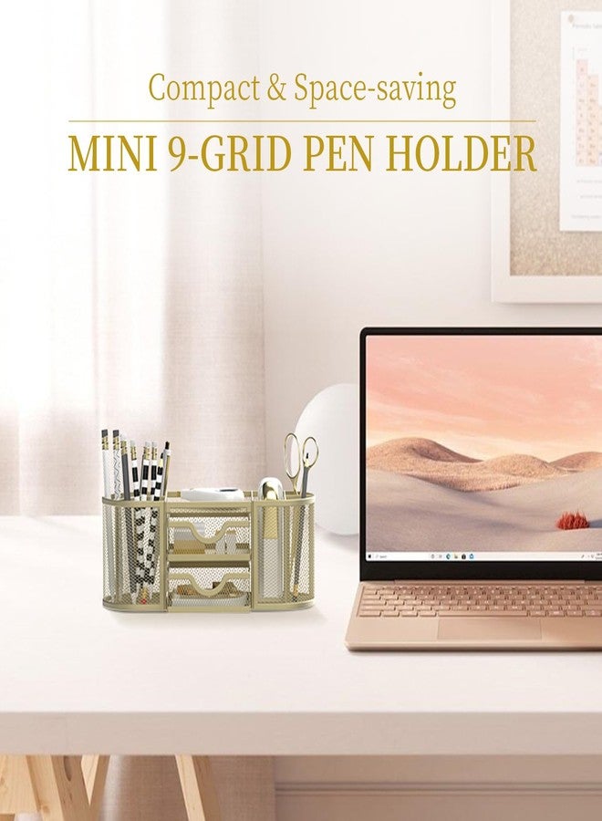 SUPEASY Mesh Desk Organizer, Desk Organizers and Accessories, Pen Holder with Drawers, Pencil Holder for Desk with 2 Drawer for Office Supplies, Golden yellow - Image 2